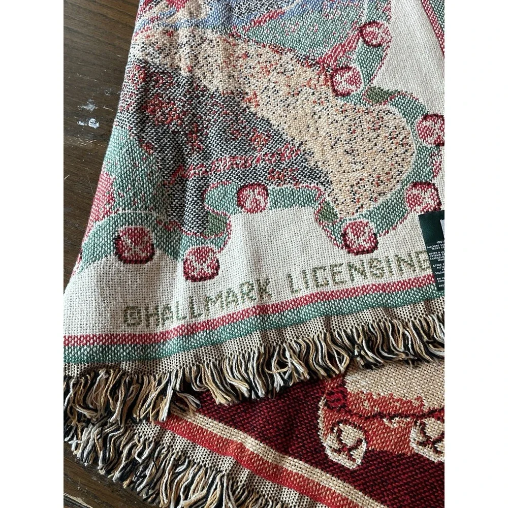 VTG Hallmark Santa Tapestry Throw Blanket 58 x 48
